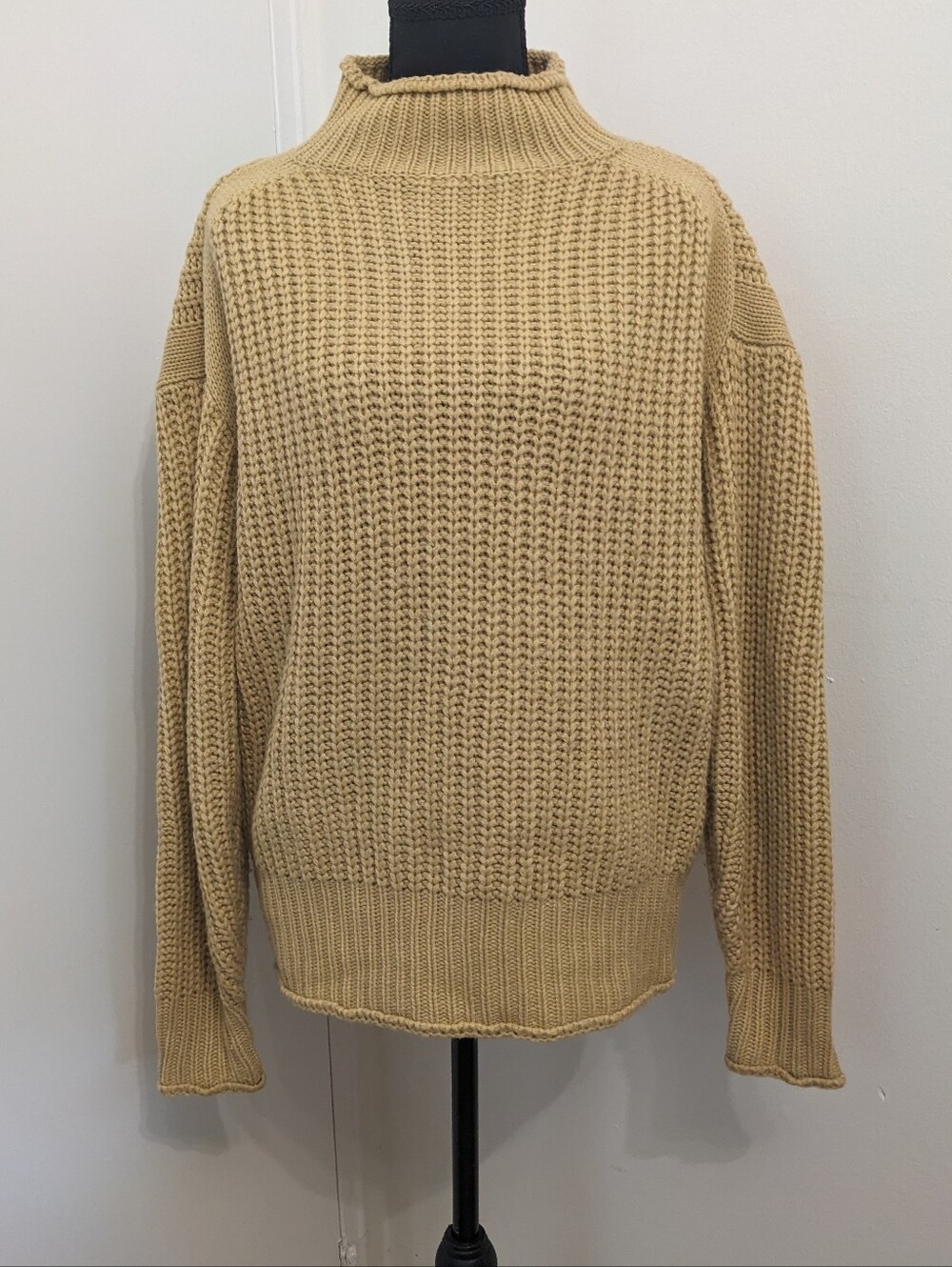 Khaki Mock Neck Chunky Knit Sweater | Women's Size Medium